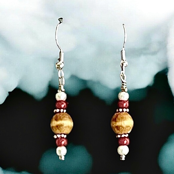 HANDMADE SILVER AND WOOD DANGLE EARRINGS - Picture 1 of 6